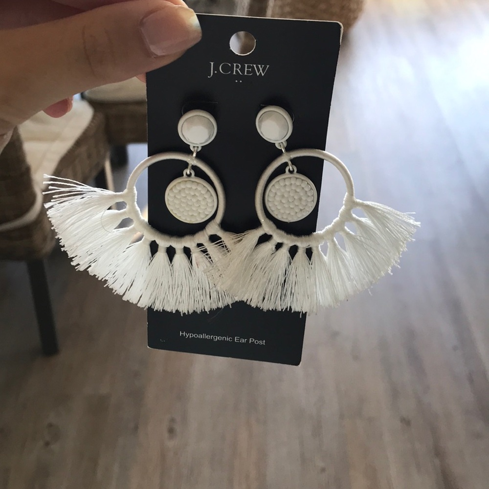 JCREW white tassel earrings